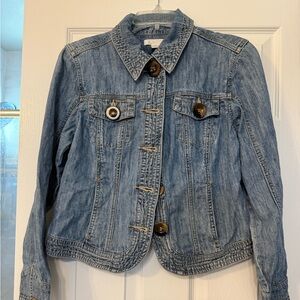 Denim Button-Up Women's jean jacket by Christopher Banks size S dragon appliqué